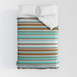 [ Thumbnail: Lavender, Turquoise, and Brown Colored Lines Pattern Comforter ]