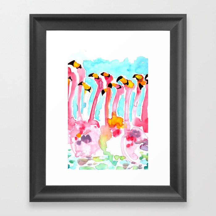 Welcome to Miami - Flamingos Illustration Framed Art Print
