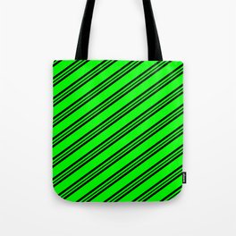 [ Thumbnail: Lime & Black Colored Lines Pattern Tote Bag ]