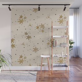 Yellow flowers and dots on tan background Wall Mural