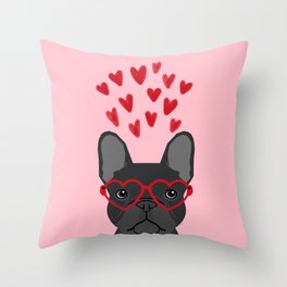 French Bulldog head valentines day love hearts dog breed frenchies Throw Pillow