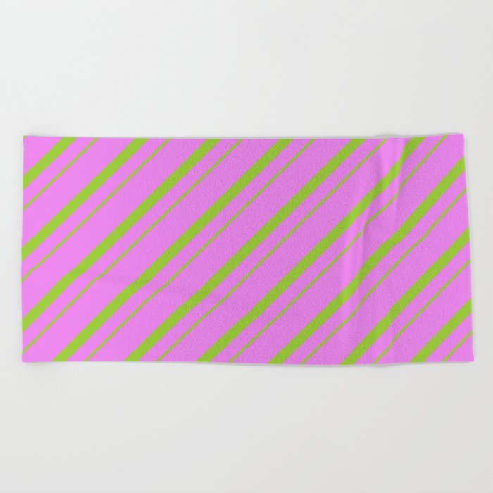 Violet and Green Colored Lines/Stripes Pattern Beach Towel