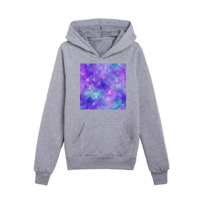 Purple Star Cosmic Glittering Galaxy Kids Pullover Hoodie
