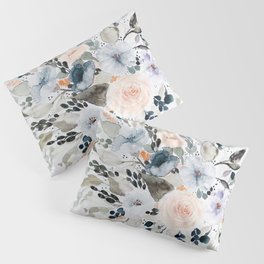 Loose Blue and Peach Floral Watercolor Bouquet  Pillow Sham