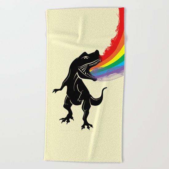 dinosaur rainbow Beach Towel
