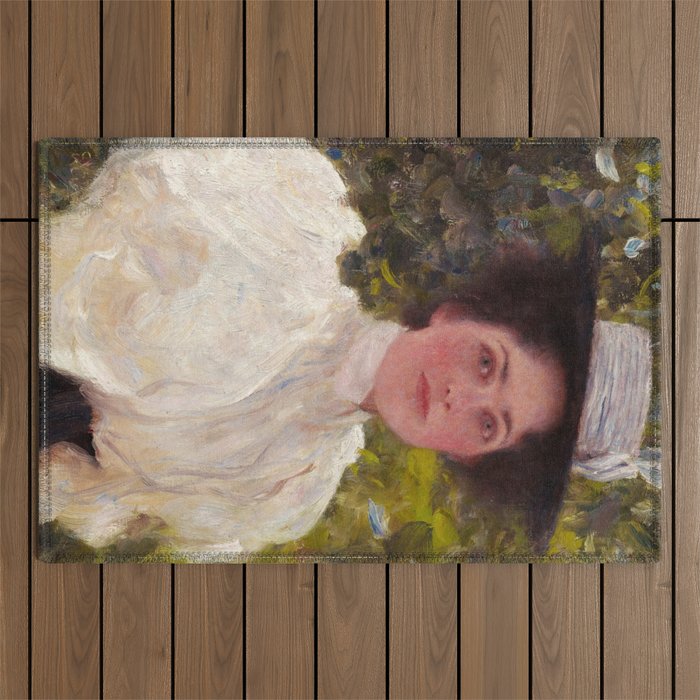 Girl in the Foliage, 1898 by Gustav Klimt Outdoor Rug