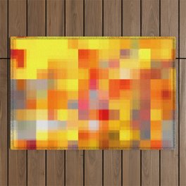 graphic design geometric pixel square pattern abstract in red yellow brown Outdoor Rug