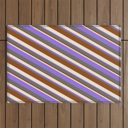 [ Thumbnail: Beige, Purple, Dim Grey, and Brown Colored Striped/Lined Pattern Outdoor Rug ]