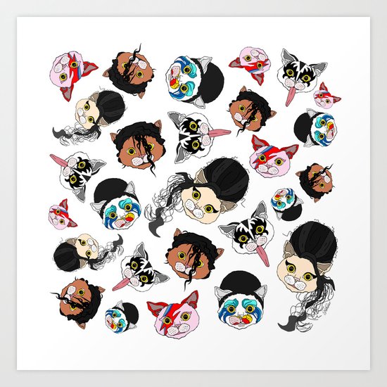 Pop Cats - Pattern on White Art Print