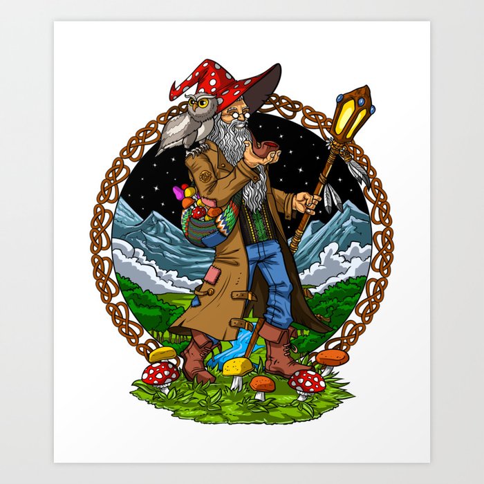 Magic Mushrooms Hippie Wizard Art Print