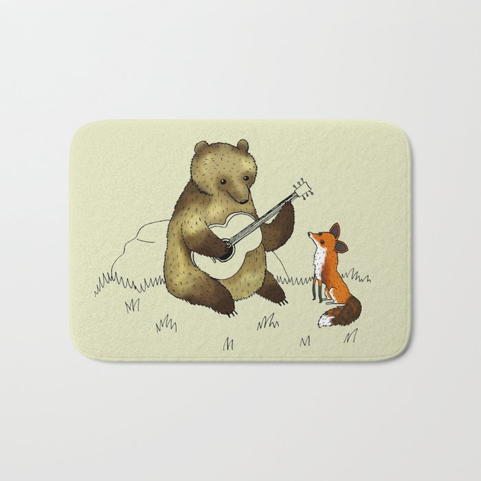 Bear & Fox Badematte | Drawing, Animals, Mixed-media, Illustration, Childrens, Bär, Fox, Bear-and-fox, Gitarre, Ukulele