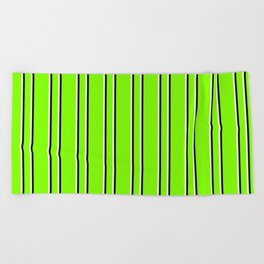 [ Thumbnail: Chartreuse, Beige, and Black Colored Lined Pattern Beach Towel ]