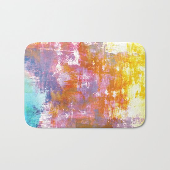 OFF THE GRID 3 Colorful Pastel Neon Purple Rust Yellow Abstract Watercolor Acrylic Textural Painting Bath Mat