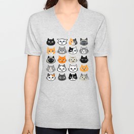 Cute Cats | Assorted Kitty Cat Faces | Fun Feline Drawings V Neck T Shirt