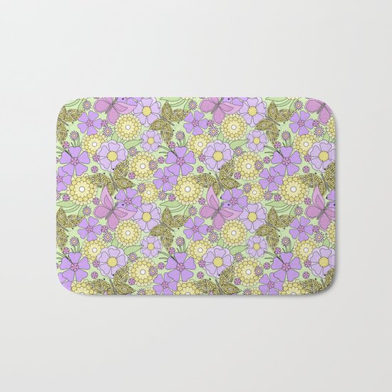 Bright floral pattern with butterflies. Bath Mat