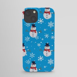 Vector Seamless Pattern with Snowman, Snow. Winter Simple, Stylish Scandinavian Repeat Texture 01 iPhone Case