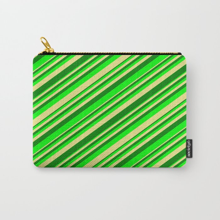 Tan, Green & Lime Colored Stripes/Lines Pattern Carry-All Pouch