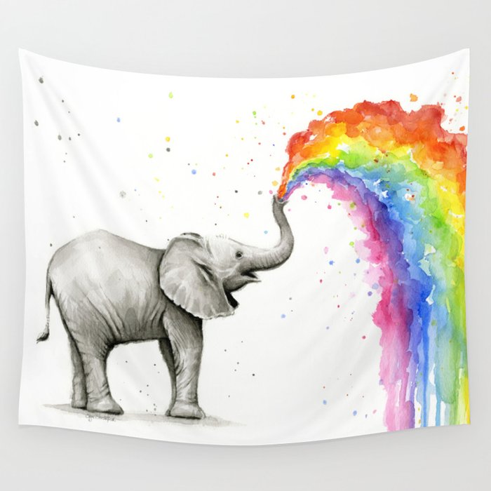 Rainbow Baby Elephant Wall Tapestry