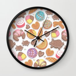 Mexican Sweet Bakery Frenzy // white background // pastel colors pan dulce Wall Clock