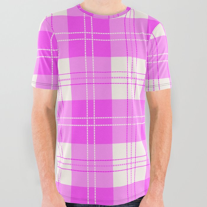 Magenta White Buffalo Plaid Pattern All Over Graphic Tee