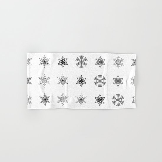 Snowflake Pattern - Black and white winter snowflake pattern artwork Hand & Bath Towel