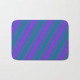 [ Thumbnail: Purple & Teal Colored Stripes Pattern Bath Mat ]