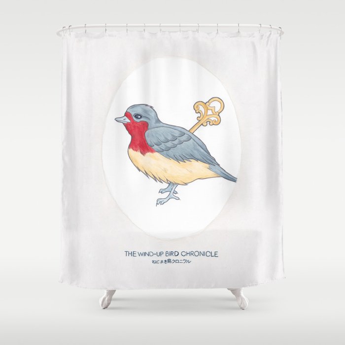 Haruki Murakami's The Wind-Up Bird Chronicle // Illustration of a Bird with a Wind-up Key in Pencil Shower Curtain