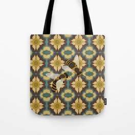 Honey Bees on Retro Floral Tote Bag