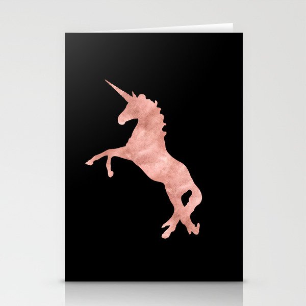 Unicorn Pink Rose Gold Black Stationery Cards