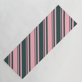 [ Thumbnail: Dark Slate Gray and Light Pink Colored Lined Pattern Yoga Mat ]