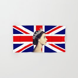 Queen Elizabeth II Profile with British Flag Hand & Bath Towel