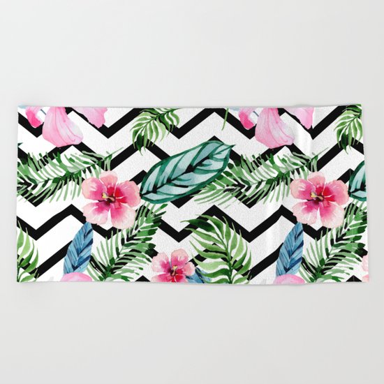 Watercolor Floral Pattern Beach Towel