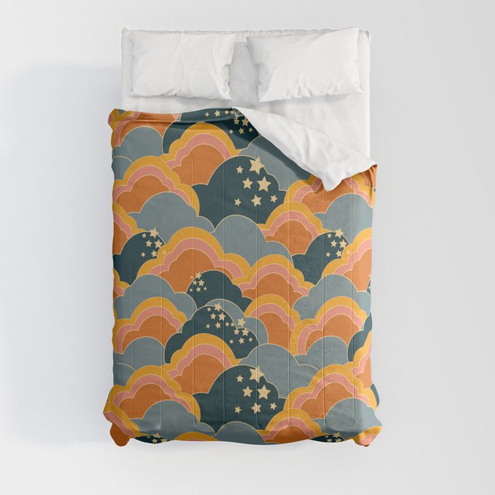 Retro 70s Inspired Boho Clouds Comforter