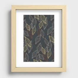Dryed leaves, leaves silhouettes. Skeleton colored leaves. Autumn illustration. Lines on dark background. Recessed Framed Print