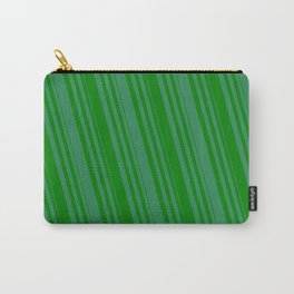 [ Thumbnail: Sea Green & Green Colored Striped Pattern Carry-All Pouch ]