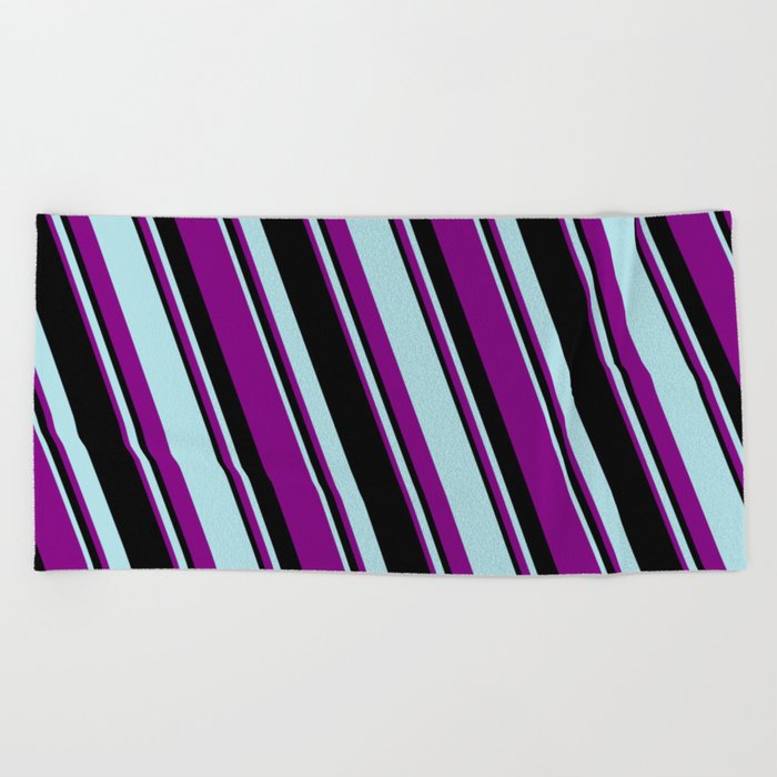 Powder Blue, Purple, and Black Colored Striped/Lined Pattern Beach Towel
