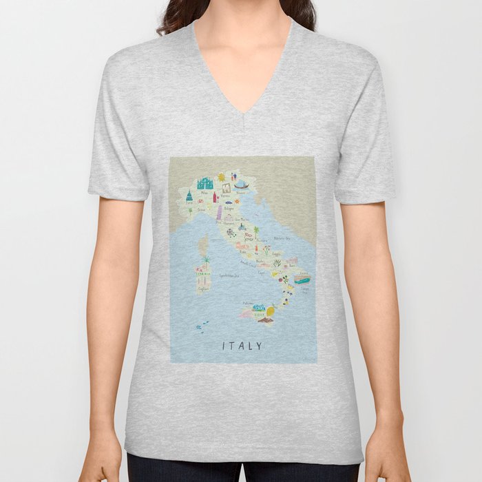 Illustrated Map of Italy V Neck T Shirt