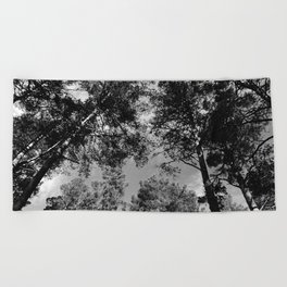 Summer Forest Canopy in Black and White  Beach Towel