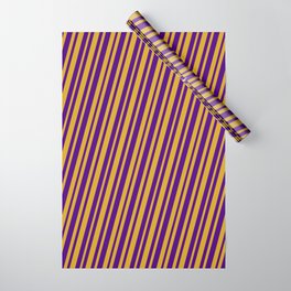 [ Thumbnail: Goldenrod & Indigo Colored Stripes/Lines Pattern Wrapping Paper ]