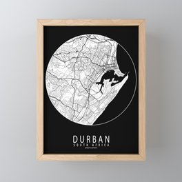 Durban City Map of KwaZulu-Natal, South Africa - Full Moon Framed Mini Art Print