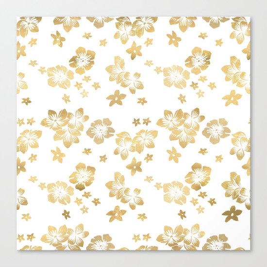 Gold Tropical Flowers Canvas Print