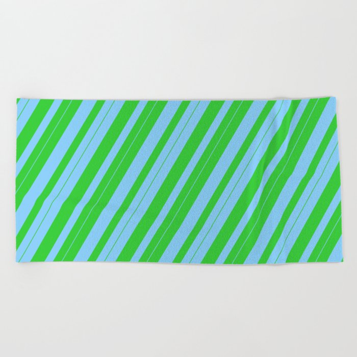 Light Sky Blue & Lime Green Colored Lines Pattern Beach Towel
