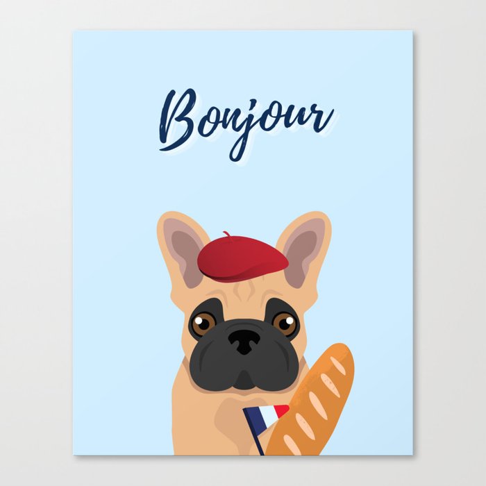 Bonjour, French Bulldog Frenchie blueGifts Canvas Print