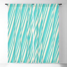 [ Thumbnail: Beige and Turquoise Colored Lines Pattern Blackout Curtain ]