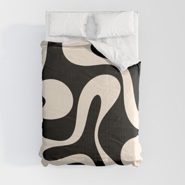Soft Curves Retro Modern Abstract Pattern in Black and Almond Cream Comforter
