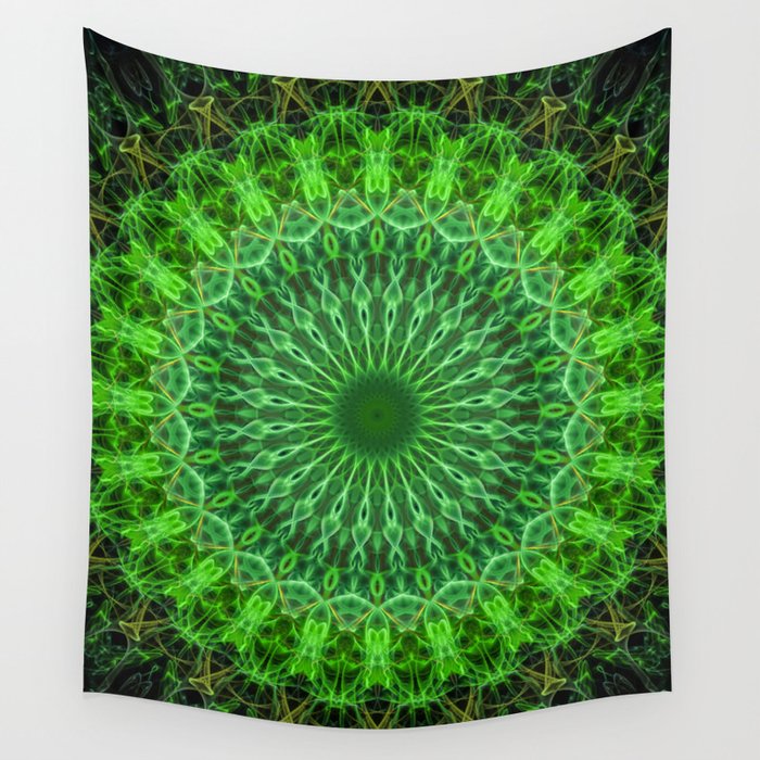 Detailed mandala in green color Wall Tapestry