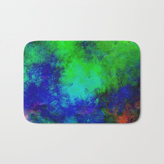 Awaken - Blue, green, abstract, textured painting Bath Mat