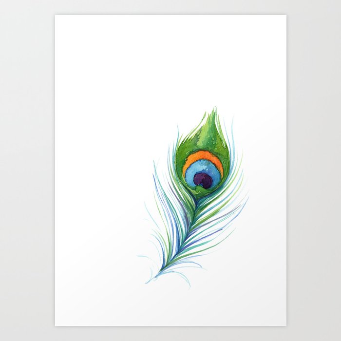 Watercolor Peacock Feather Art Print by Aishwarya Vohra