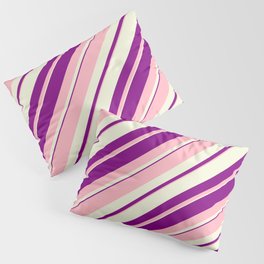 [ Thumbnail: Light Pink, Beige, and Purple Colored Lined/Striped Pattern Pillow Sham ]