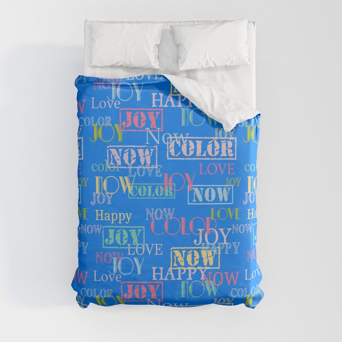 Enjoy The Colors - Colorful typography modern abstract pattern on Azure blue color Duvet Cover
